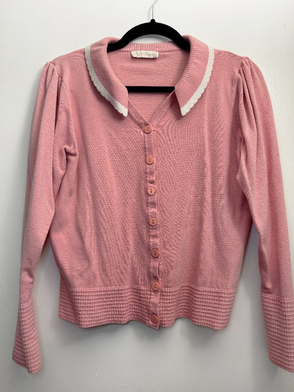 Belle Poque - L - Soft Pink Peter Pan Collar Cardigan - Retro Knit